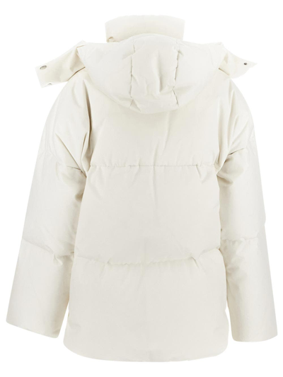 Shop Bottega Veneta Organic Frosted Poplin Puffer In White