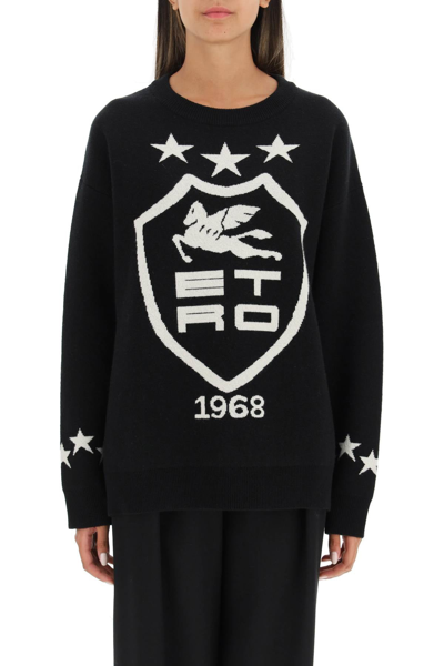 Shop Etro Wool Sweater With Heraldic Crest In Black