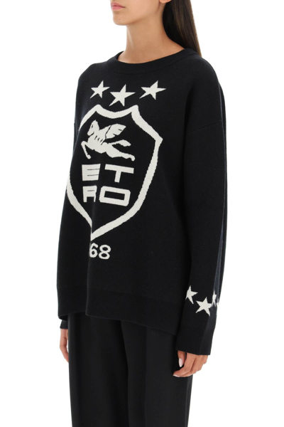 Shop Etro Wool Sweater With Heraldic Crest In Black