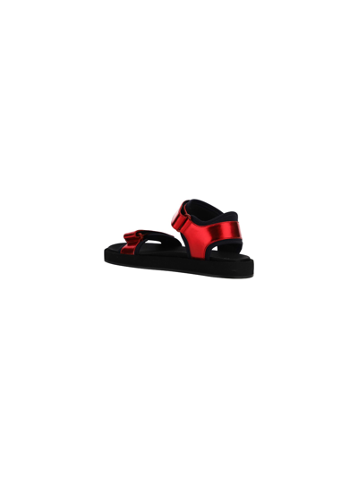 The Row Hook And Loop Metallic Leather And Neoprene Sandals In Ruby