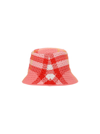 Shop Burberry Bucket Hat In Pink Ip Check