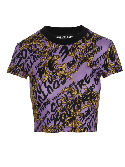 Shop Versace Jeans Couture T-shirt Logo Brush In Purple