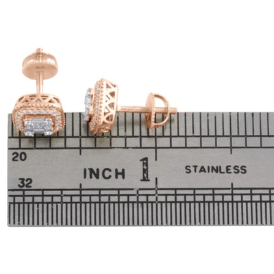 Pre-owned Jfl Diamonds & Timepieces 14k Rose Gold Baguette Diamond Milgrain Halo Frame Stud 8.50mm Earrings 3/8 Ct. In White