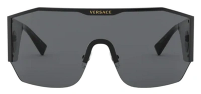Pre-owned Versace Shield Sunglasses Ve2220 100987 Black / Grey Lens In Gray