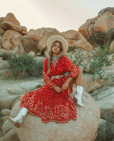 Pre-owned Spell & The Gypsy Collective Spell And The Gypsy Free People Joni Gown Campfire Dress In Multicolor