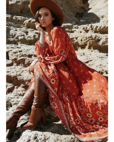 Pre-owned Spell & The Gypsy Collective Spell And The Gypsy Free People Joni Gown Campfire Dress In Multicolor
