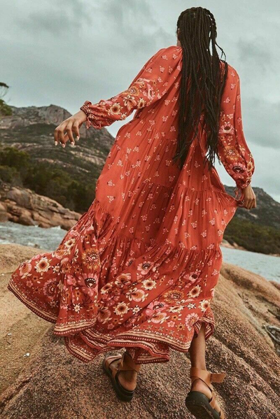 Pre-owned Spell & The Gypsy Collective Spell And The Gypsy Free People Joni Gown Campfire Dress In Multicolor