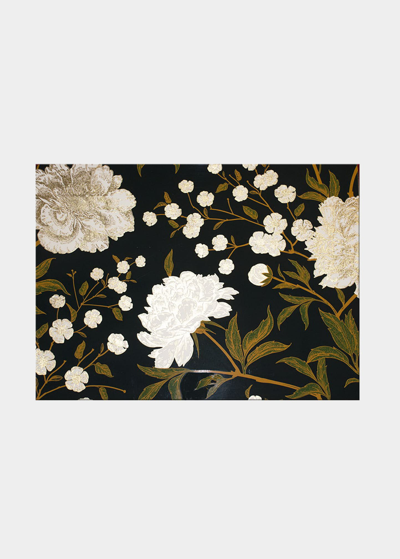 Shop Nomi K White Flower With Touches Of Gold On Black Laquer Rectangular Placemat