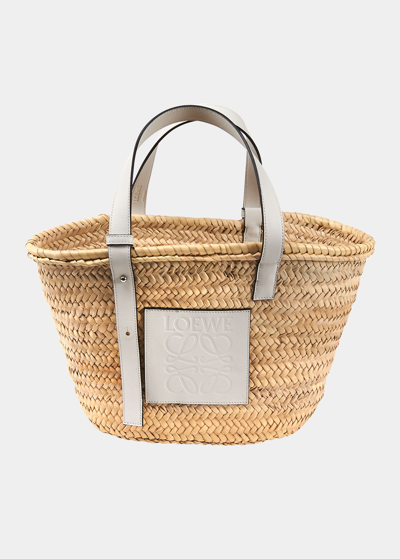 Shop Loewe X Paula's Ibiza Basket Bag In Palm Leaf With Leather Handles In White