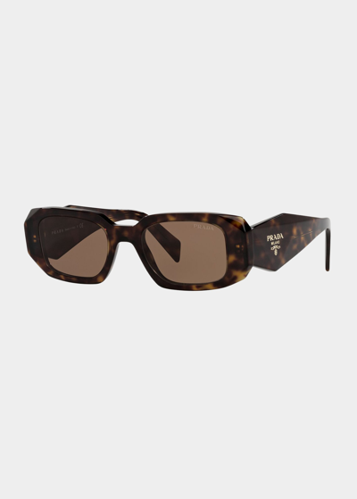 Shop Prada Rectangle Acetate Sunglasses In Dk Trt