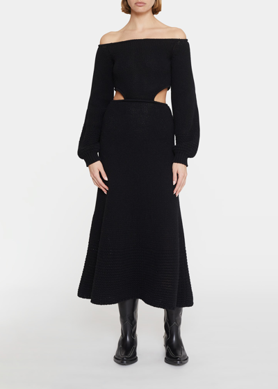 Shop Chloé Open-stitch Cutout Midi Recycled Cashmere Dress In Black