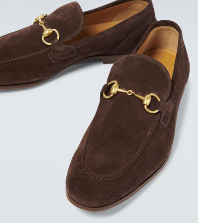 Shop Gucci Jordaan Suede Loafers In Cocoa