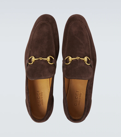 Shop Gucci Jordaan Suede Loafers In Cocoa