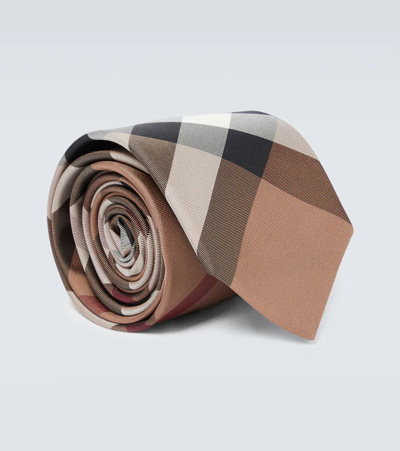 Shop Burberry Exaggerated Check Silk Tie In Birch Brown Ip Check