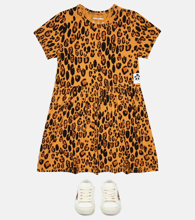Shop Mini Rodini Leopard-print Jersey Dress In Beige