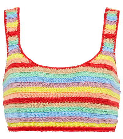 Shop Anna Kosturova Striped Crocheted Cotton Crop Top In Summer Stripe