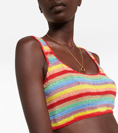 Shop Anna Kosturova Striped Crocheted Cotton Crop Top In Summer Stripe