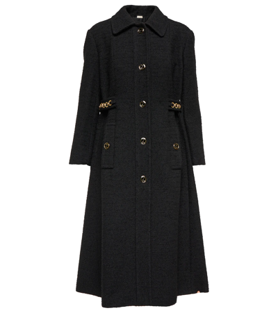 Shop Gucci Chain-embellished Tweed Coat In Black/mix