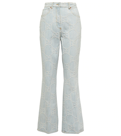Shop Gucci Jumbo Gg Flared Denim Jeans In Light Blue/ivory