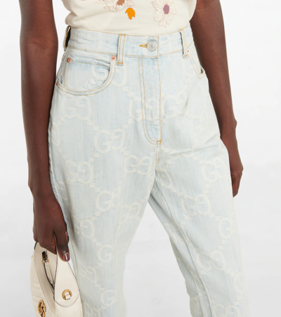 Shop Gucci Jumbo Gg Flared Denim Jeans In Light Blue/ivory