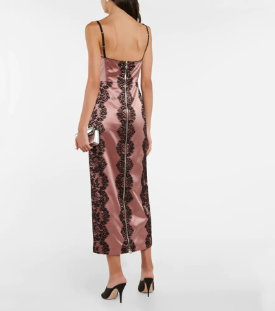 Shop Gucci Lace-trimmed Silk Satin Midi Dress In Pink Carnation/mix