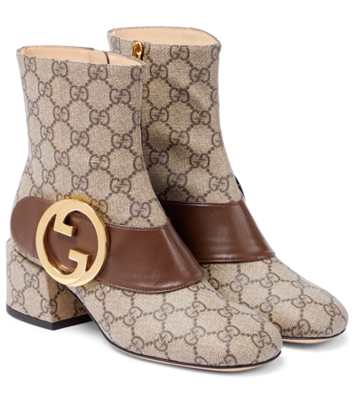 Shop Gucci Blondie Ankle Boots In Beige Ebony/n.acero
