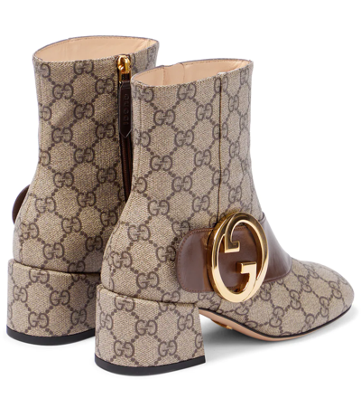 Shop Gucci Blondie Ankle Boots In Beige Ebony/n.acero