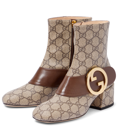 Shop Gucci Blondie Ankle Boots In Beige Ebony/n.acero