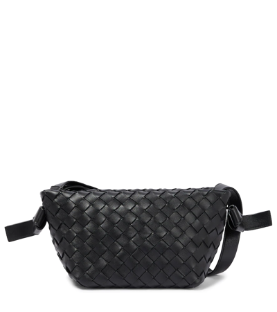 Shop Bottega Veneta Tie Leather Shoulder Bag In Black-silver