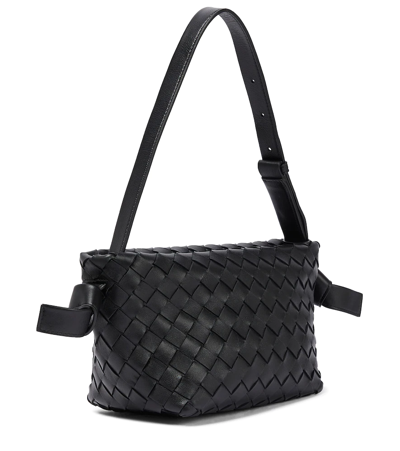 Shop Bottega Veneta Tie Leather Shoulder Bag In Black-silver