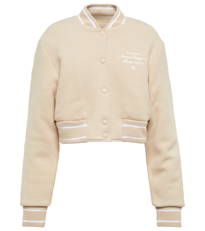 Shop Givenchy Cropped Wool Bomber Jacket In Beige/white