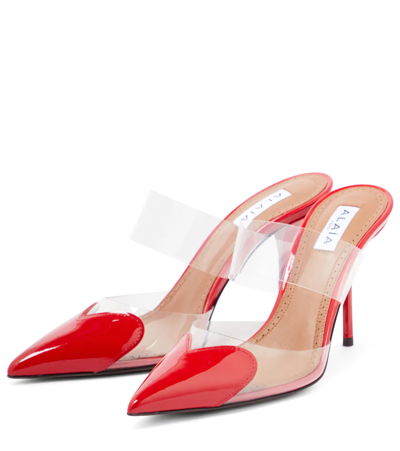 Alaïa Coeur Clear Cap-toe Mule Pumps In Red