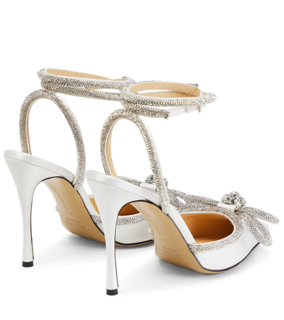 Shop Mach & Mach Double Bow Embellished Satin Pumps In White