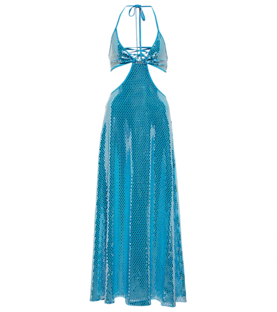 Shop Rotate Birger Christensen Cinderelly Sequined Halterneck Dress In Methyl Blue