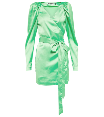 Shop Rotate Birger Christensen Bridget Satin Wrap Dress In Spring Bouquet Green