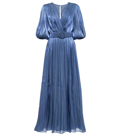 Shop Costarellos Brennie Iridescent Georgette Gown In Deep Blue