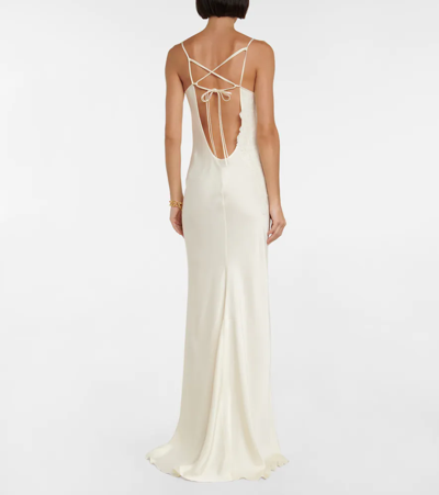 Shop Victoria Beckham Bridal Lace-trimmed Satin Maxi Dress In Ivory