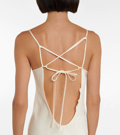 Shop Victoria Beckham Bridal Lace-trimmed Satin Maxi Dress In Ivory