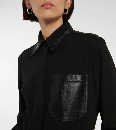 Shop Victoria Beckham Leather-trimmed Jersey Blouse In Black