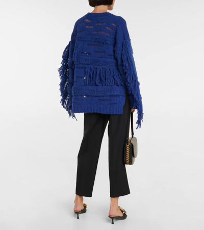 Shop Stella Mccartney Fringed Alpaca Wool-blend Sweater In Jewel Blue