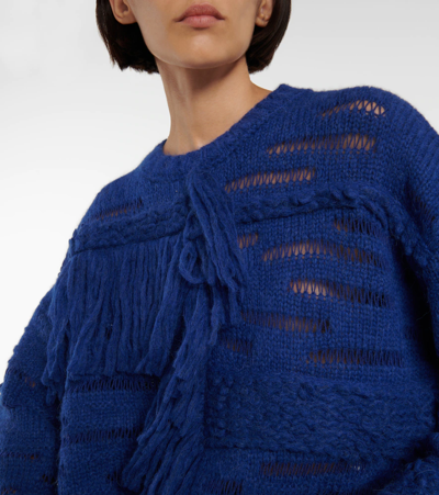 Shop Stella Mccartney Fringed Alpaca Wool-blend Sweater In Jewel Blue