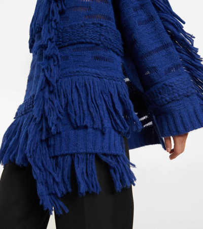 Shop Stella Mccartney Fringed Alpaca Wool-blend Sweater In Jewel Blue