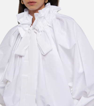 Shop Patou Ruffled Tie-neck Cotton Blouse In White