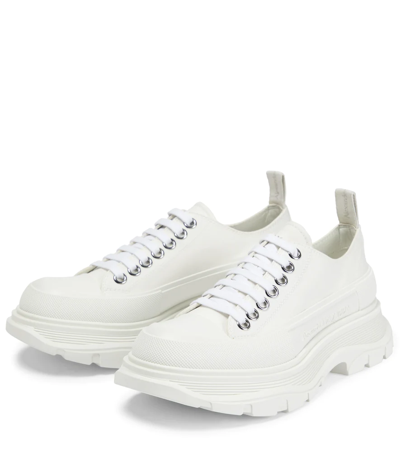 Alexander Mcqueen Tread Slick Canvas Exaggerated-sole Sneakers In White/whit