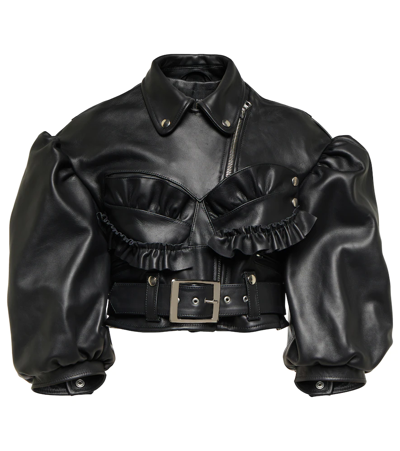 Shop Simone Rocha Cropped Leather Jacket In Black