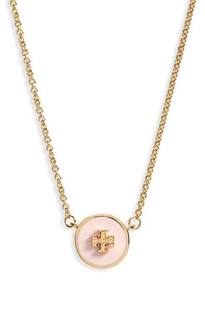 Shop Tory Burch Enamel Pendant Necklace In Tory Gold / Mineral Pink