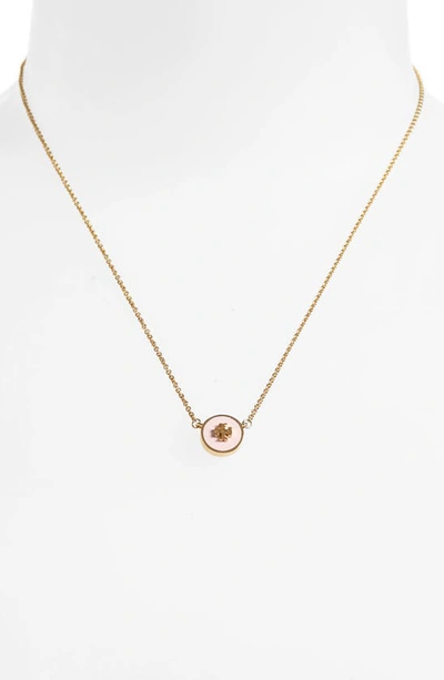 Shop Tory Burch Enamel Pendant Necklace In Tory Gold / Mineral Pink