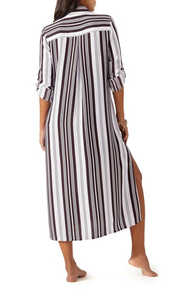 Shop Tommy Bahama Tan Lines Stripes Cover-up Shirtdress In Double Chocolate