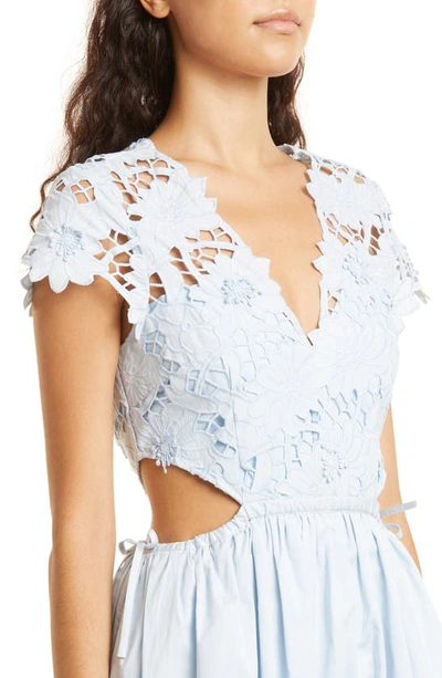 Shop Self-portrait Guipure Lace Cutout Cotton Dress In Light Blue