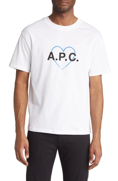 Shop Apc Amore Logo Organic Cotton Flocked Graphic Tee In Blanc